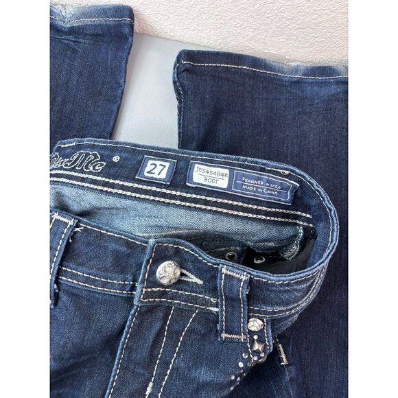 Miss Me women's 27 boot dark wash mid-rise bootcut jeans bling stud 31" inseam - Picture 6 of 7